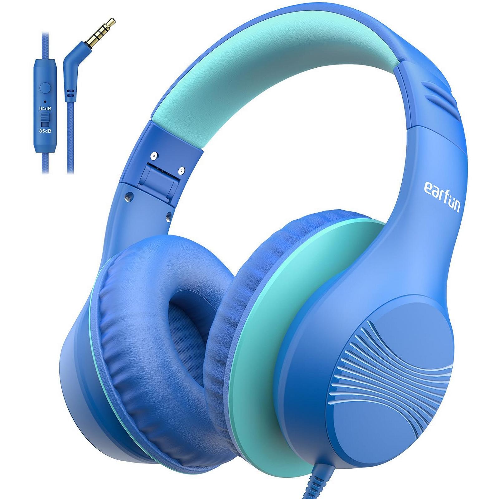 Накладні навушники EarFun для дітей з кабелем, обмежувач гучності 85/94 дБ, складані, регульовані, Hi-Fi звук, HD мікрофон, зручне носіння, дитячі навушники, фото №1