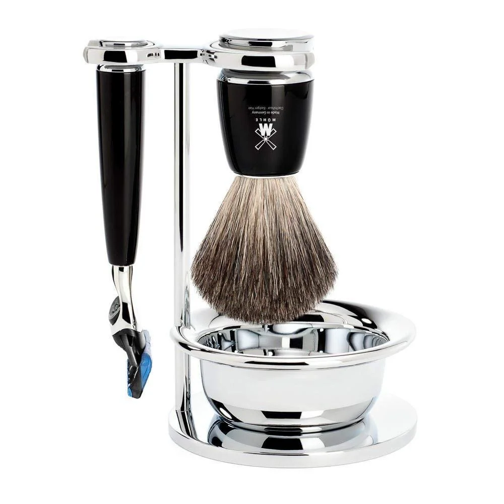 Набор для бритья MÜHLE RYTMO Pure Badger Hair / Fusion 4 предмета Смола Белый/Черный, фото №1 Набор для бритья MÜHLE RYTMO Pure Badger Hair / Fusion 4 предмета Смола Белый/Черный, фото №1