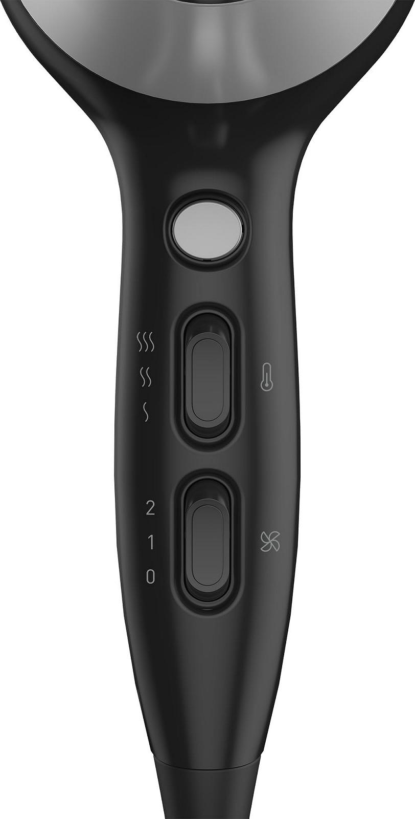 Фен GRUNDIG HD 6080 B, 2200 Вт, с ионизацией, 3 температурных и 2 режима воздушного потока, холодный обдув, керамическое покрытие, кабель 1,8 м, черный/серебристый, фото №4