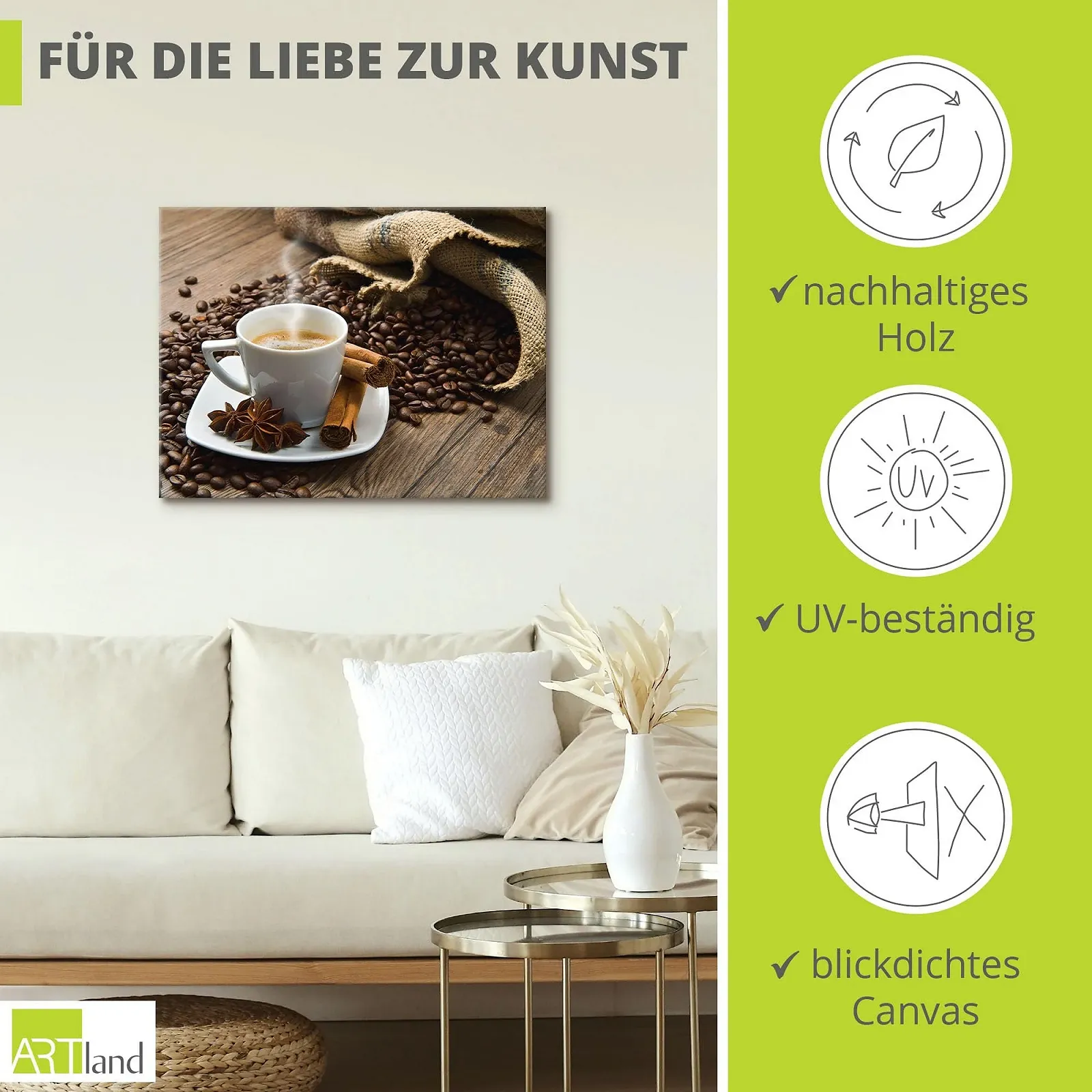 Картина на полотні ARTLAND S6BQ Кава 30 x 30 см Коричневий, фото №2