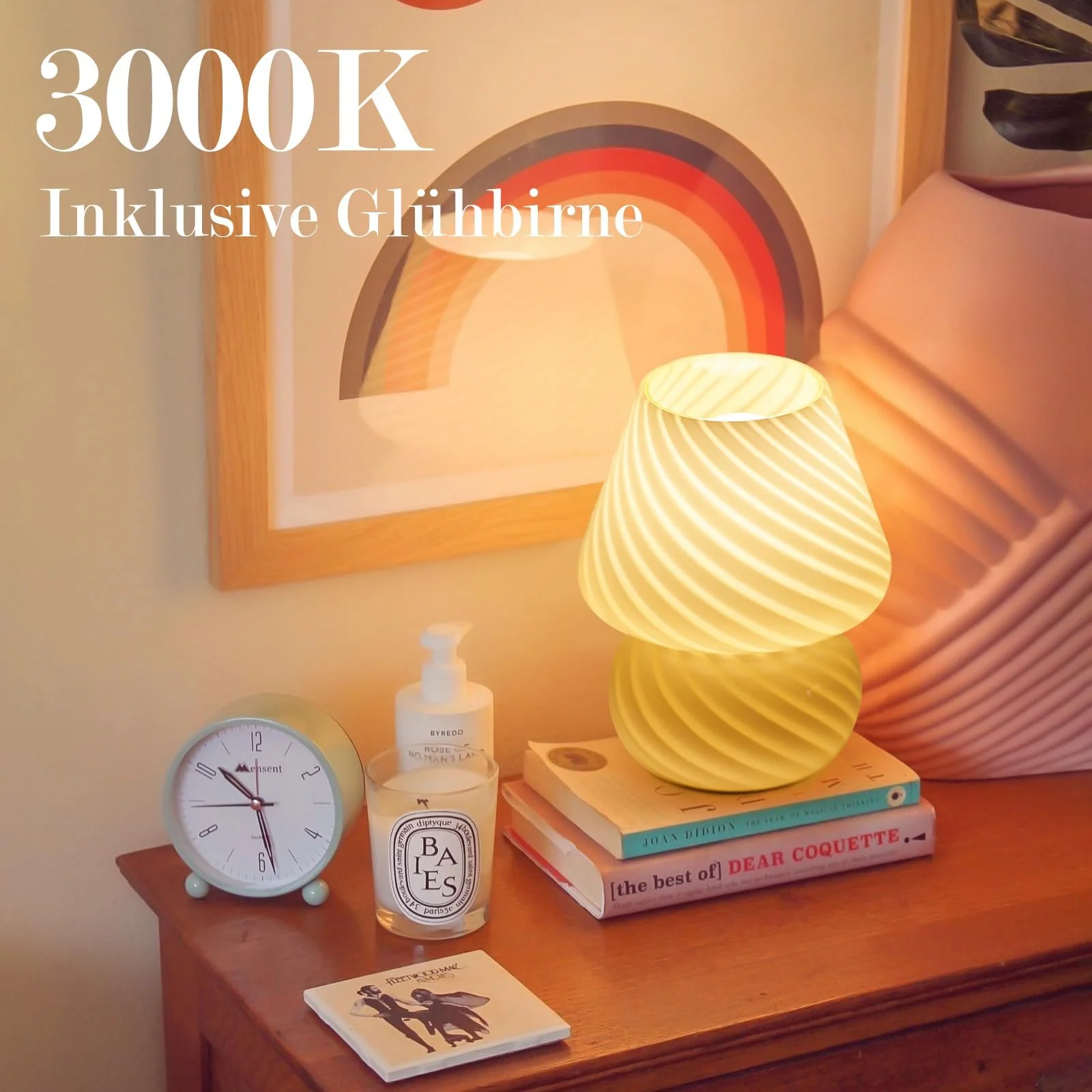 Настільна лампа ONEWISH Mushroom Смугасте скло Приліжкова E26 LED Yellow Cream, фото №3