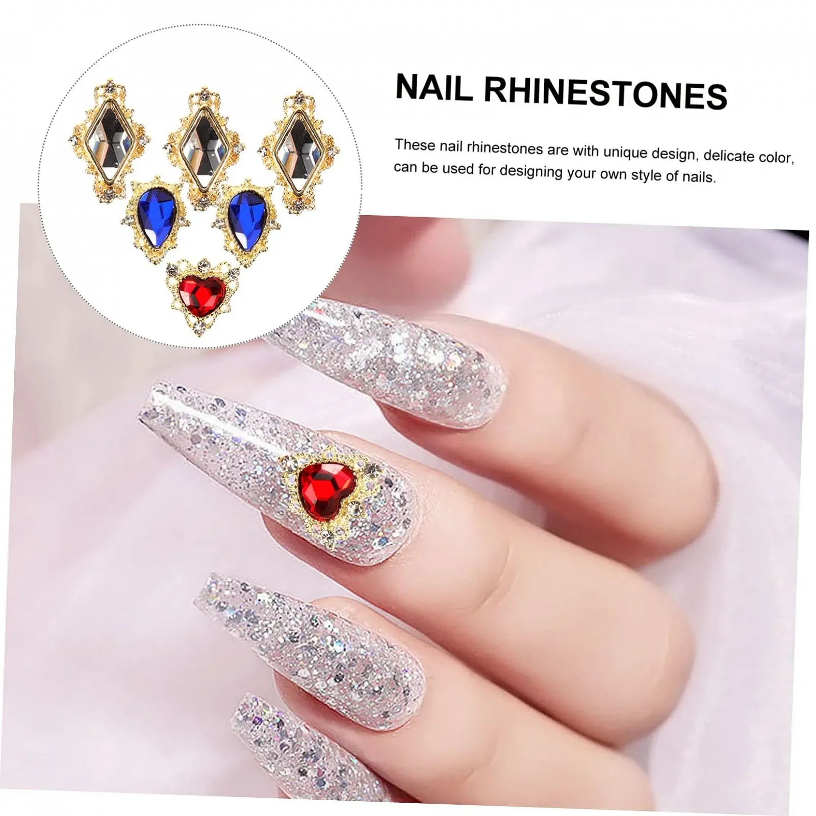 Набор украшений для ногтей в форме сердца FRCOLOR, стразы, принадлежности для маникюрного салона, драгоценные камни для маникюра, аксессуары для маникюра, подвеска для ногтей, сплав, цветные бриллианты, фото №6