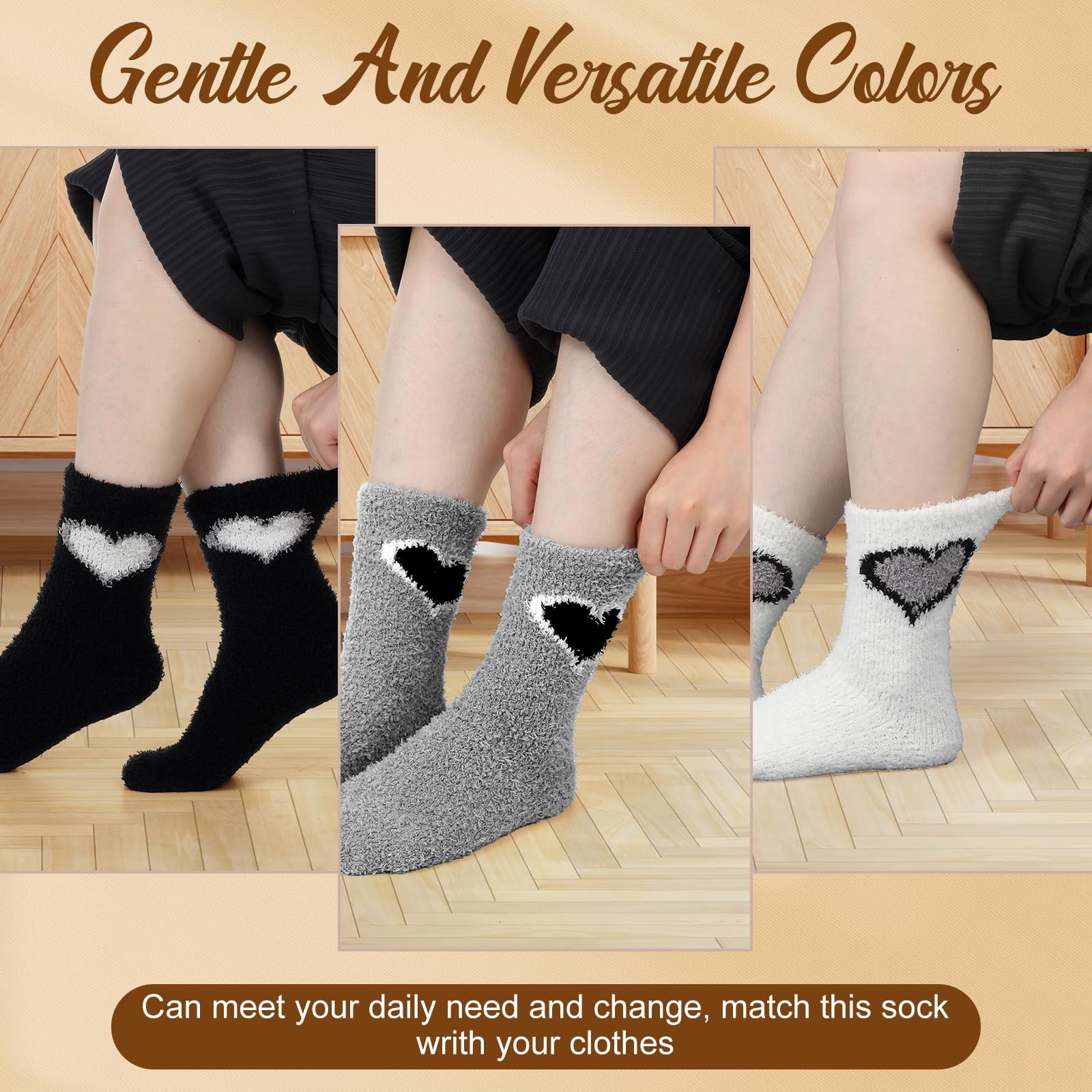 Носки Женские Мягкие Зимние Носки из Кораллового Флиса с Рисунком Сердца (3 пары), фото №2