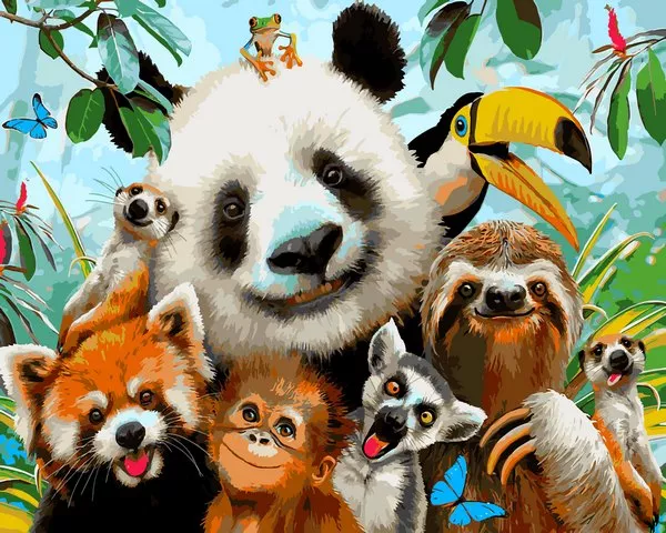 VP1321 Картина-раскраска по номерам Селфи жителей джунглей, фото №1