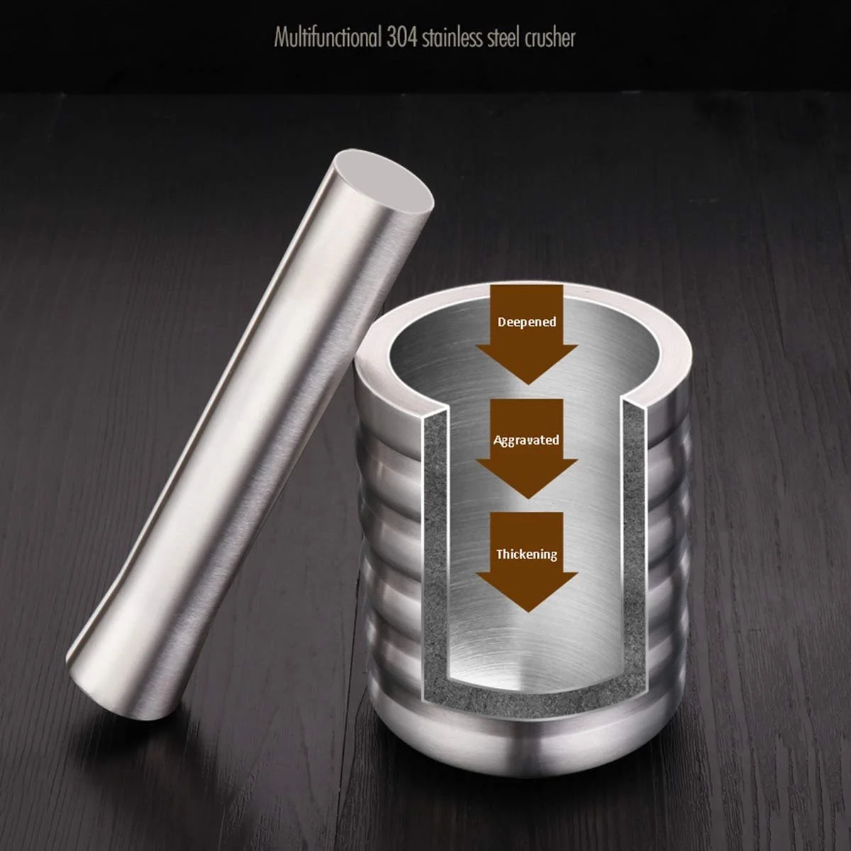 Ступка з товкачиком Подрібнювач спецій з нержавіючої сталі, фото №3