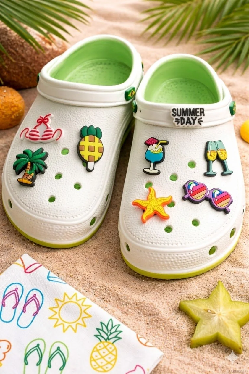 Набор джибитсов для кроксов (Crocs) «Летний отдых» - Аксессуары Summer Day, море и пляж, 8 шт. джибитсы лето аксессуары для обуви crocs отдых, набор джибитсов летние аксессуары для обуви., фото №1