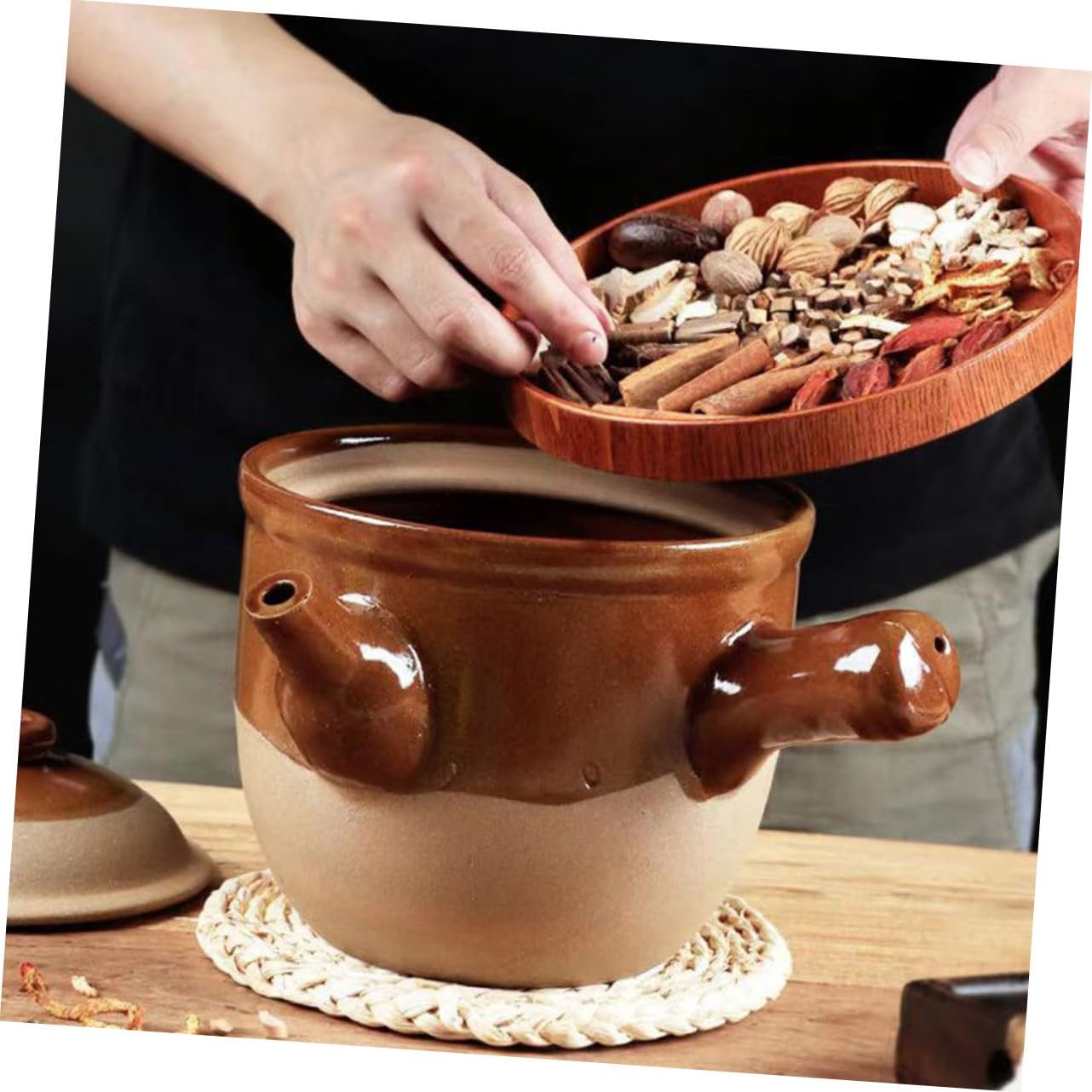 Горщик для трав Ipetboom традиційний китайський керамічний термостійкий з ручкою коричневий, фото №2