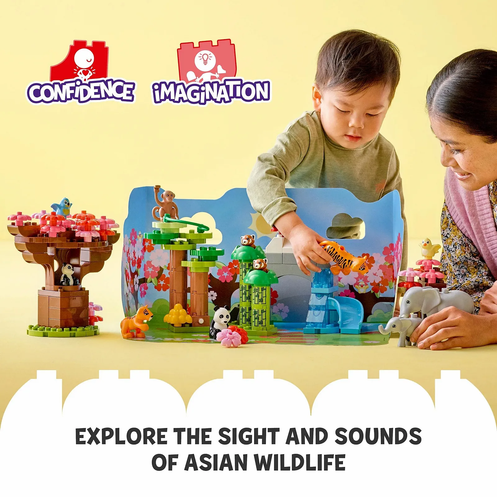 Набор LEGO DUPLO 10974 Дикие животные Азии с фигурками животных, слон, панда и тигр, звуковой блок и игровой коврик, фото №2