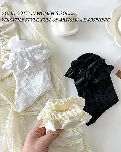 Носки Yawlsow Женские Хлопковые Кружевные С оборками Дышащие Удобные Лолита Стиль Носки до щиколотки для девушек Модные Носки принцессы synthetic.ua - Фото 1