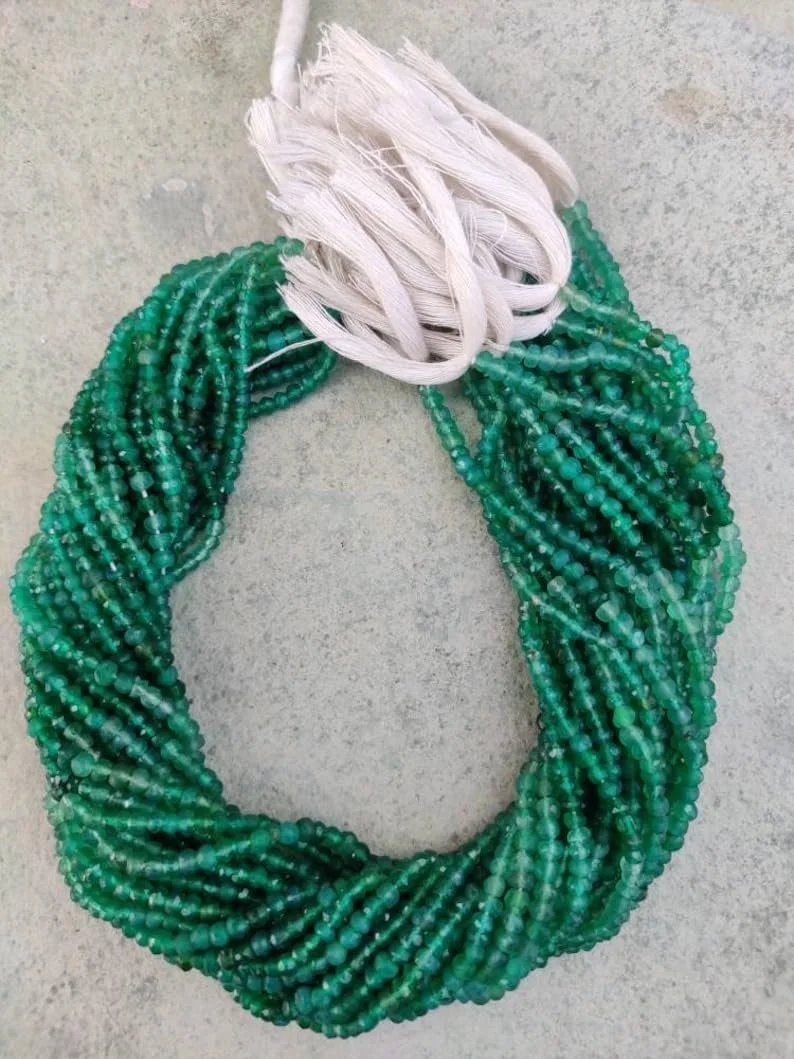 Круглые граненые бусины из натурального зеленого оникса 3.5-4 мм, фото №2