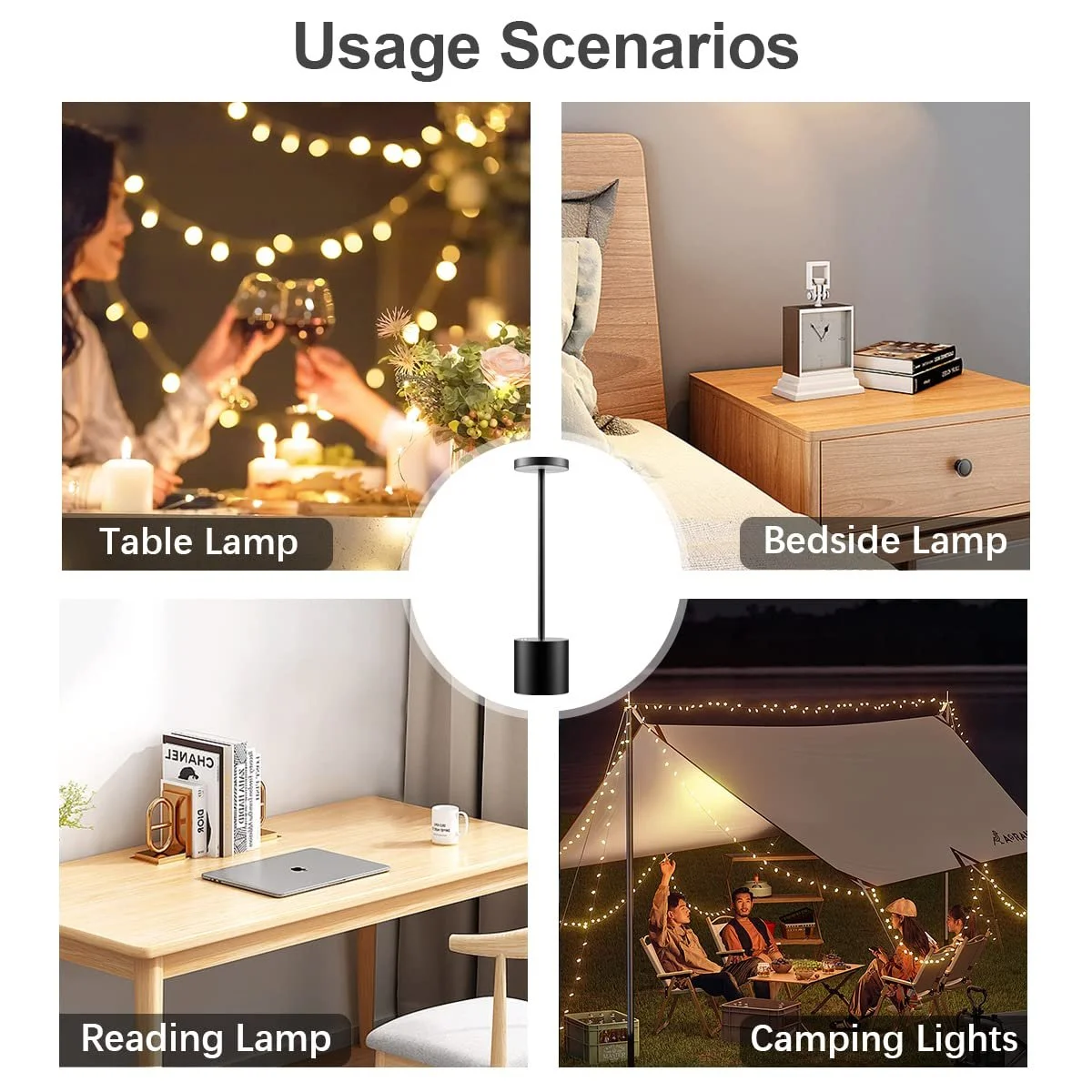 Настільна лампа Hapfish LED Акумуляторна 5000 мАг USB Сенсорна Димер 3 режими Чорна, фото №5