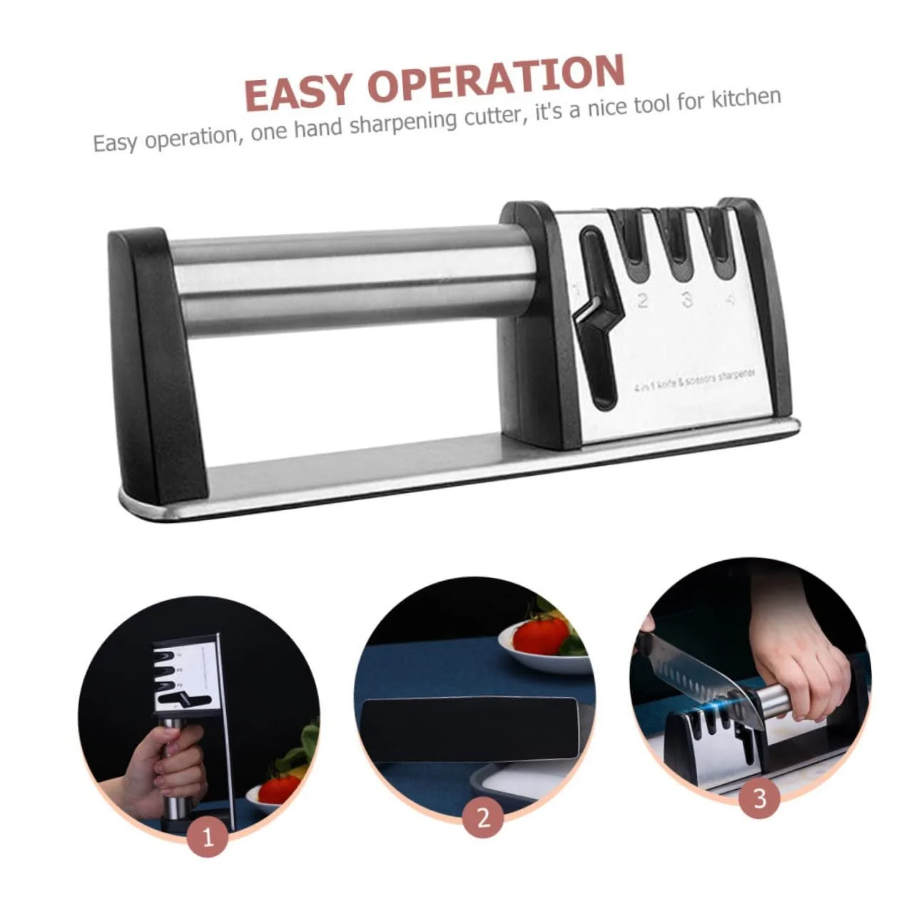 Точилка для ножей Veemoon ручная бытовая для ножей и ножниц Серебристая, фото №5