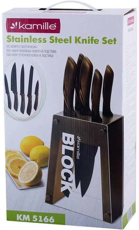 Набор кухонных ножей Kamille Oryen Brown 5 на подставке Block, фото №4