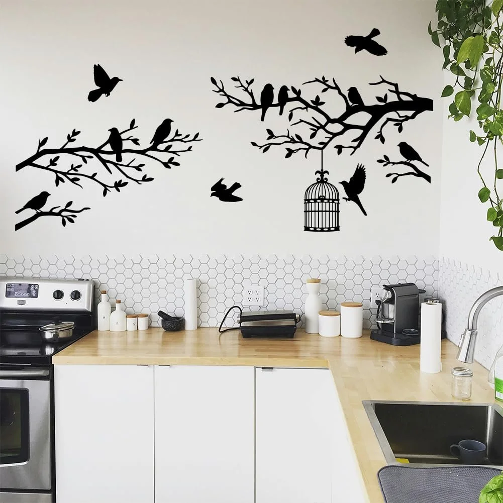 Наклейка на стіну Peacoblue Black Branches and Birds вінілова 3D 2 листи 30 x 96 см чорна, фото №8