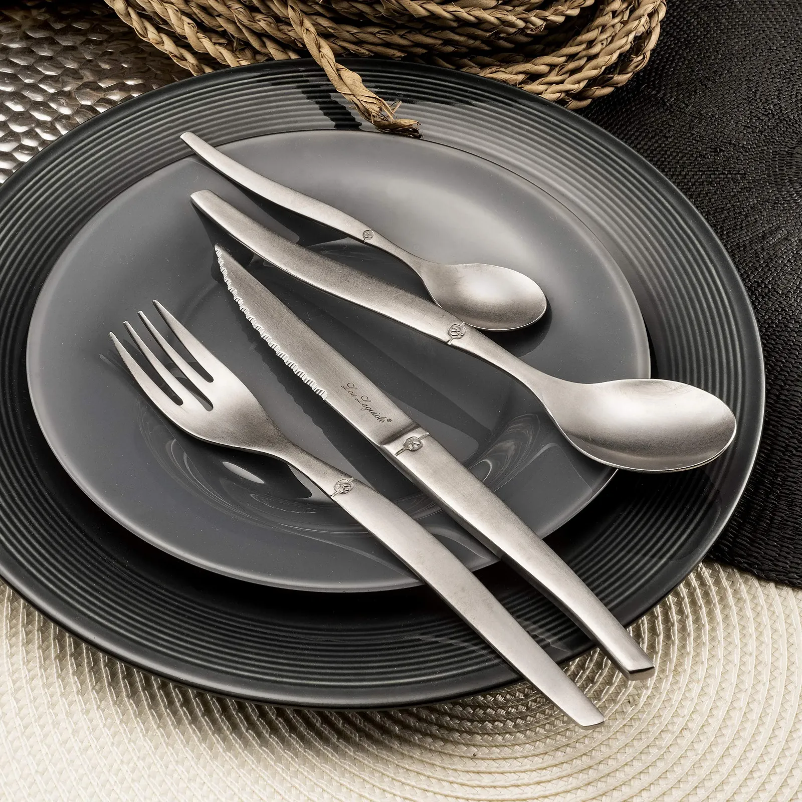 Набір столових приборів LOU LAGUIOLE JET для 6 осіб, 24 предмети, нержавіюча сталь, вінтажний стиль, фото №5