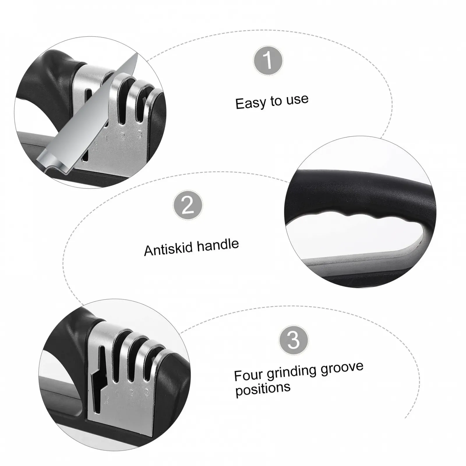 Точило для ножів та ножиць ручна 4-ступінчаста ергономічна рукоятка, фото №6
