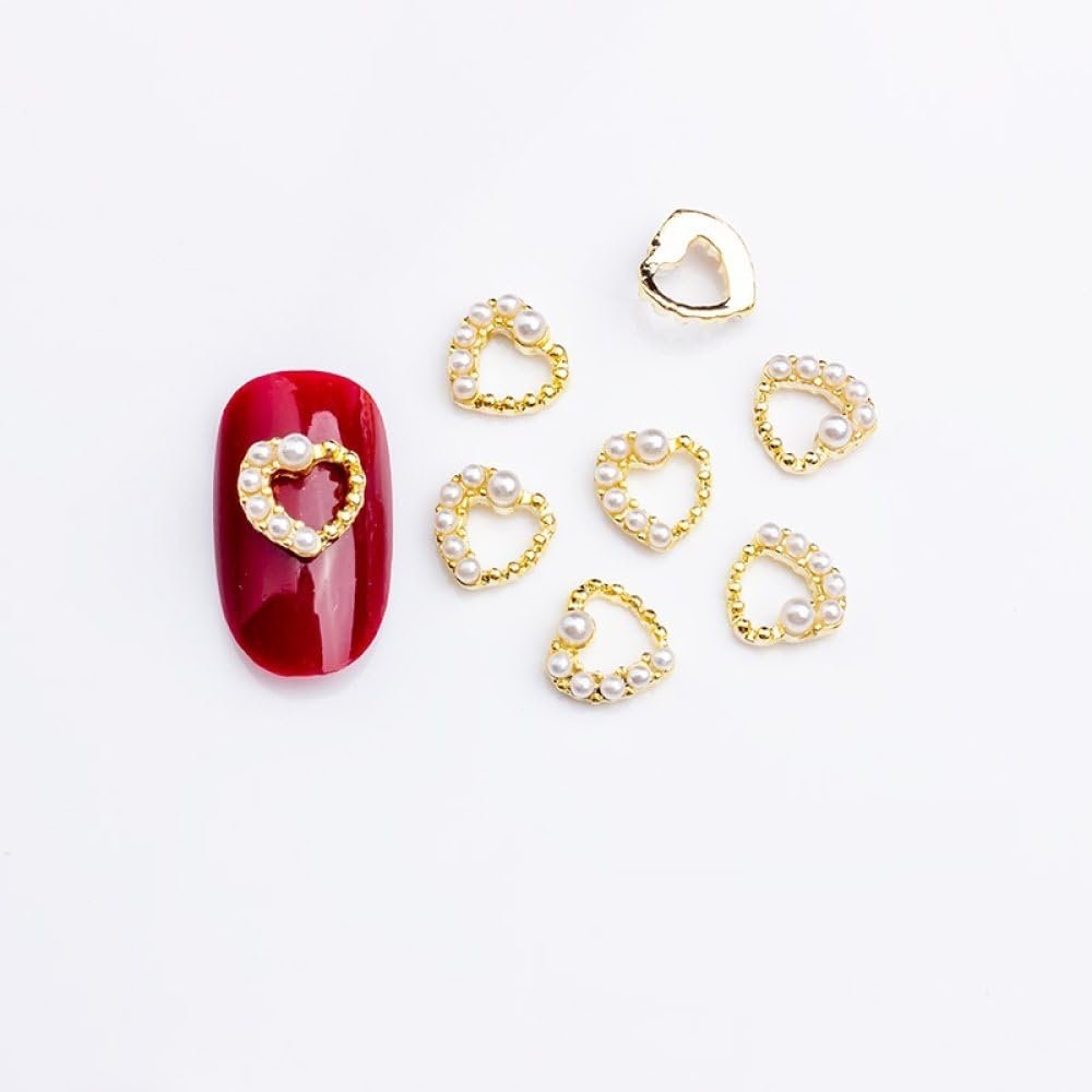 Прикраси для нігтів qbodp, золоті, модні, перлини у формі серця, фото №1