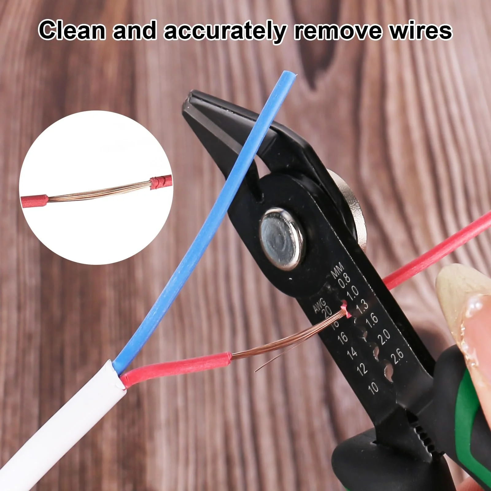 Бокорезы и стриппер 3-в-1 20-10 AWG с скрытой пружиной зеленые, фото №6