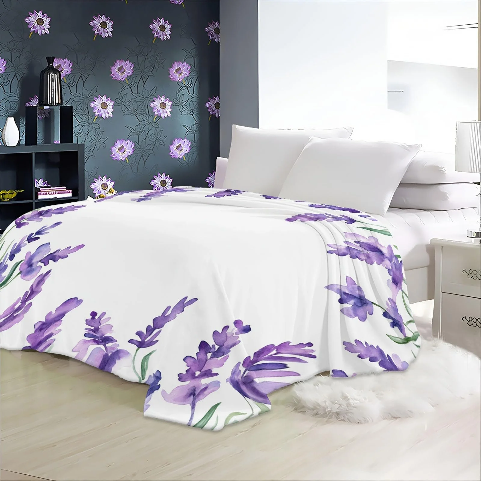 Плед фланелевый Premium, Акварельный лавандовый край, Фиолетовый, 200 x 200 см, фото №6