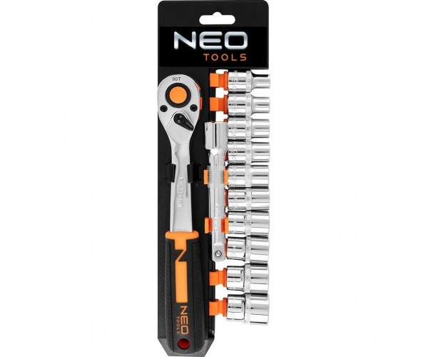Neo Tools Набір торцевих головок 12шт 1/2", тріскачка 90 зубців CrV, фото №1
