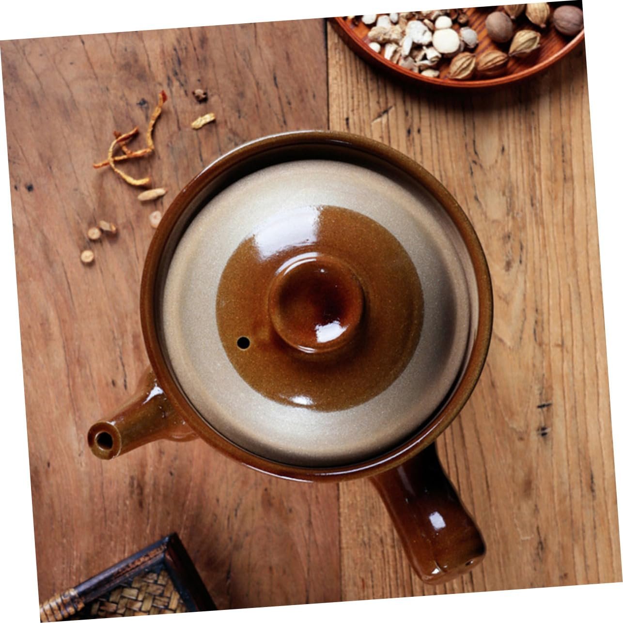 Горщик глиняний китайський малий напівглазурований вогнетривкий з ручкою, що не нагрівається, фото №9