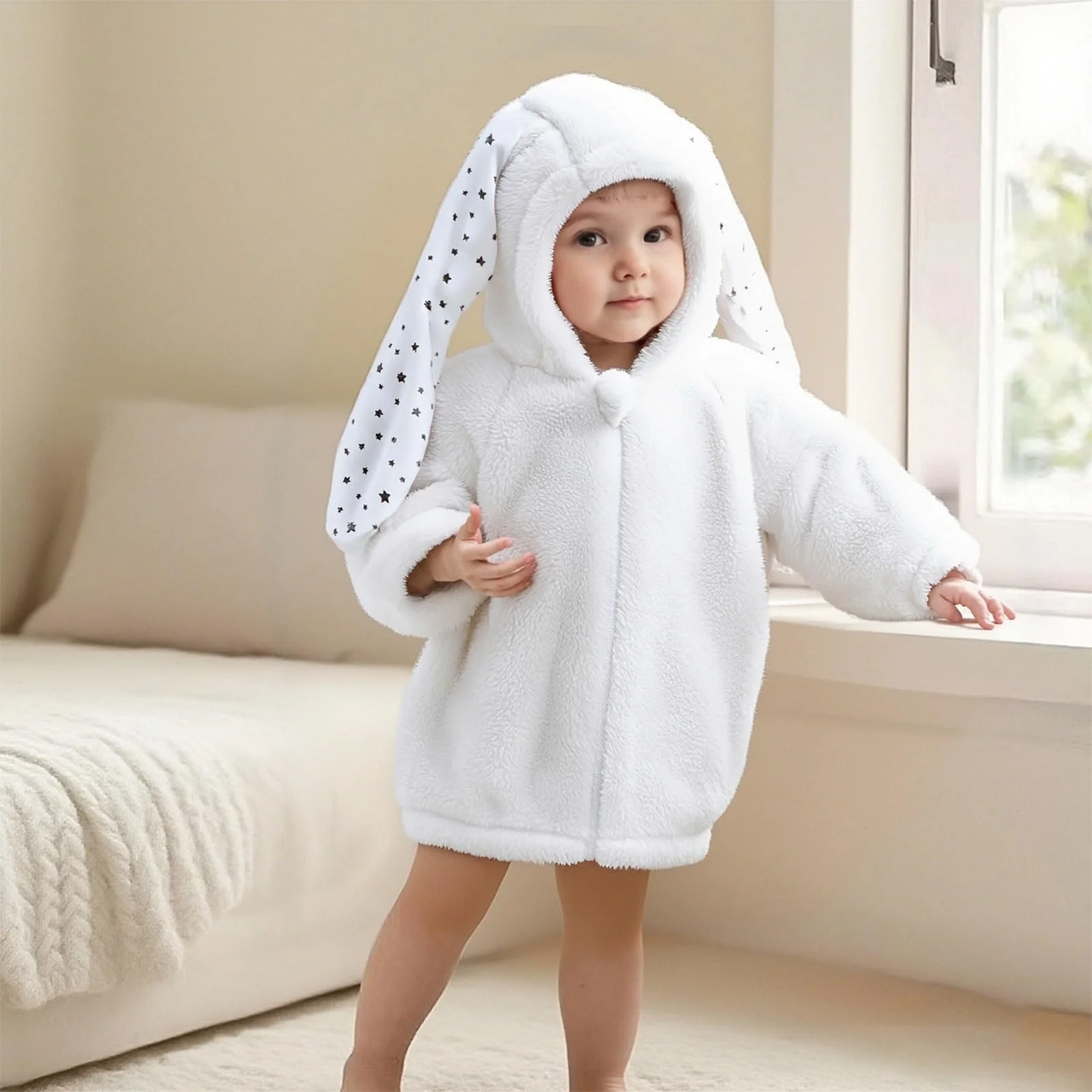 Детская флисовая куртка Generisch с длинными заячьими ушками для зимы, фото №3