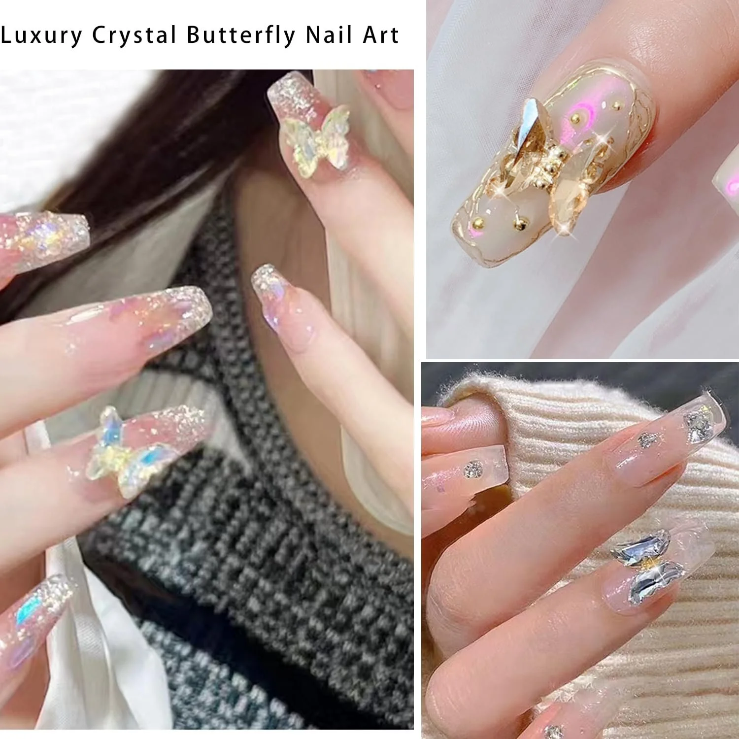 Прикраси для нігтів 3D Метелики Кристал 20шт, фото №5
