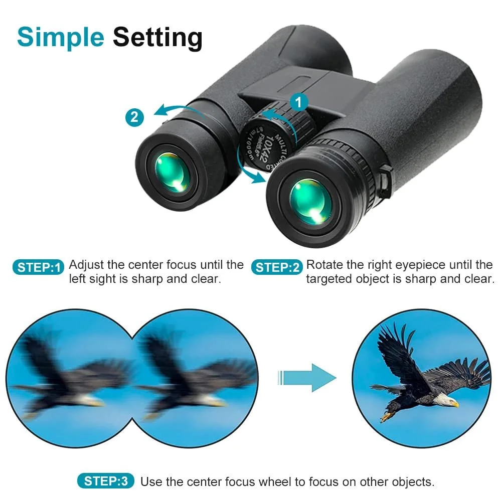 Бінокль OYU 10x42 HD Компактний Водонепроникний FMC Чорний, фото №6