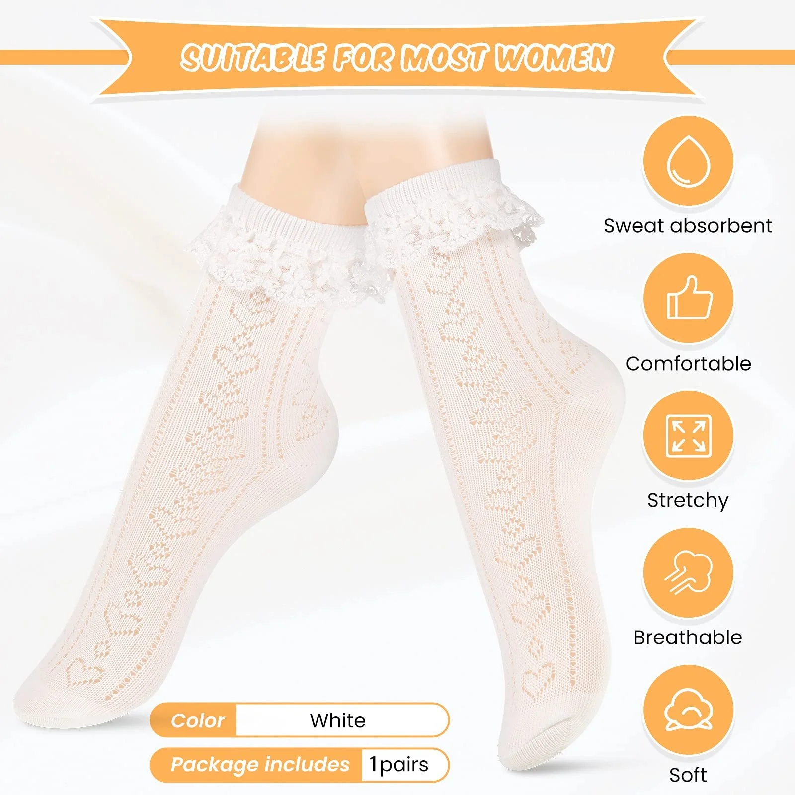 Носки Boyiee Кружевные белые гольфы с оборками, носки принцессы для женщин и девушек, фото №2