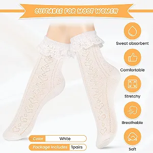 Носки Boyiee Кружевные белые гольфы с оборками, носки принцессы для женщин и девушек synthetic.ua - Фото 1