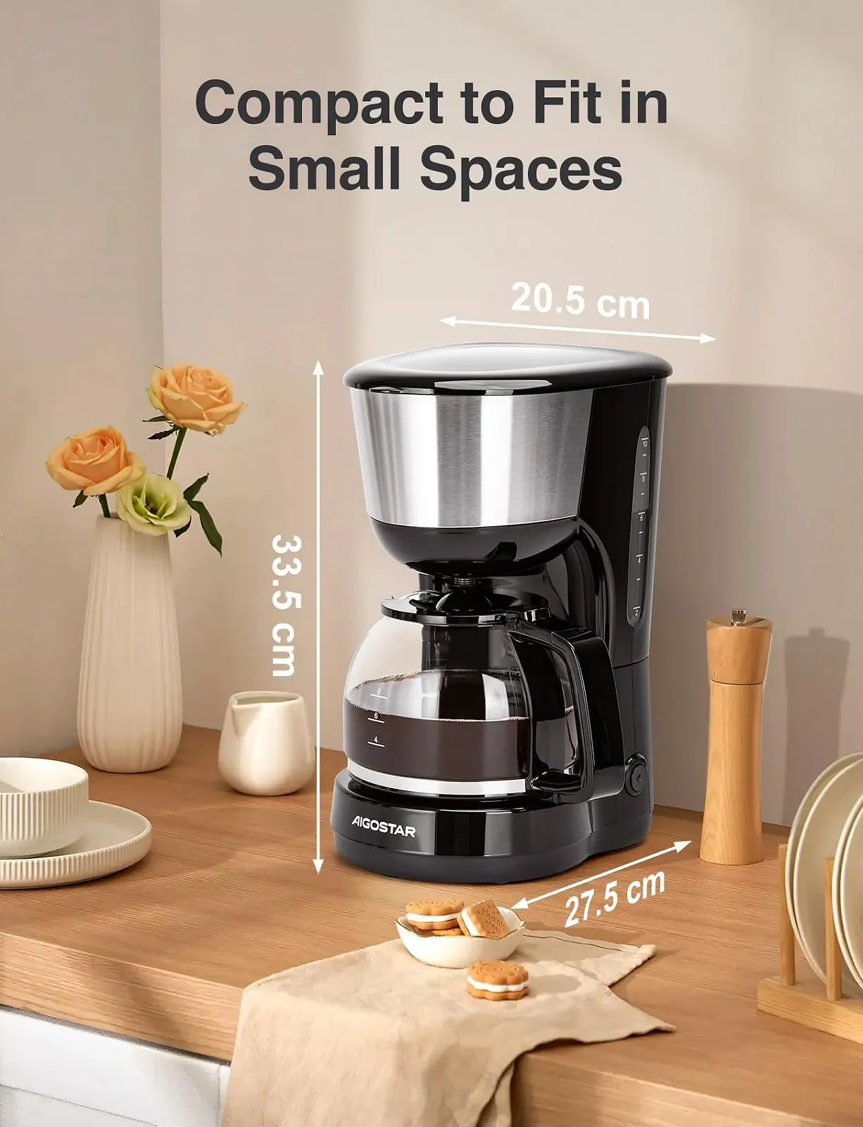 Фильтр-кофеварка Aigostar 1000 Вт 1.25 л Черный, фото №5