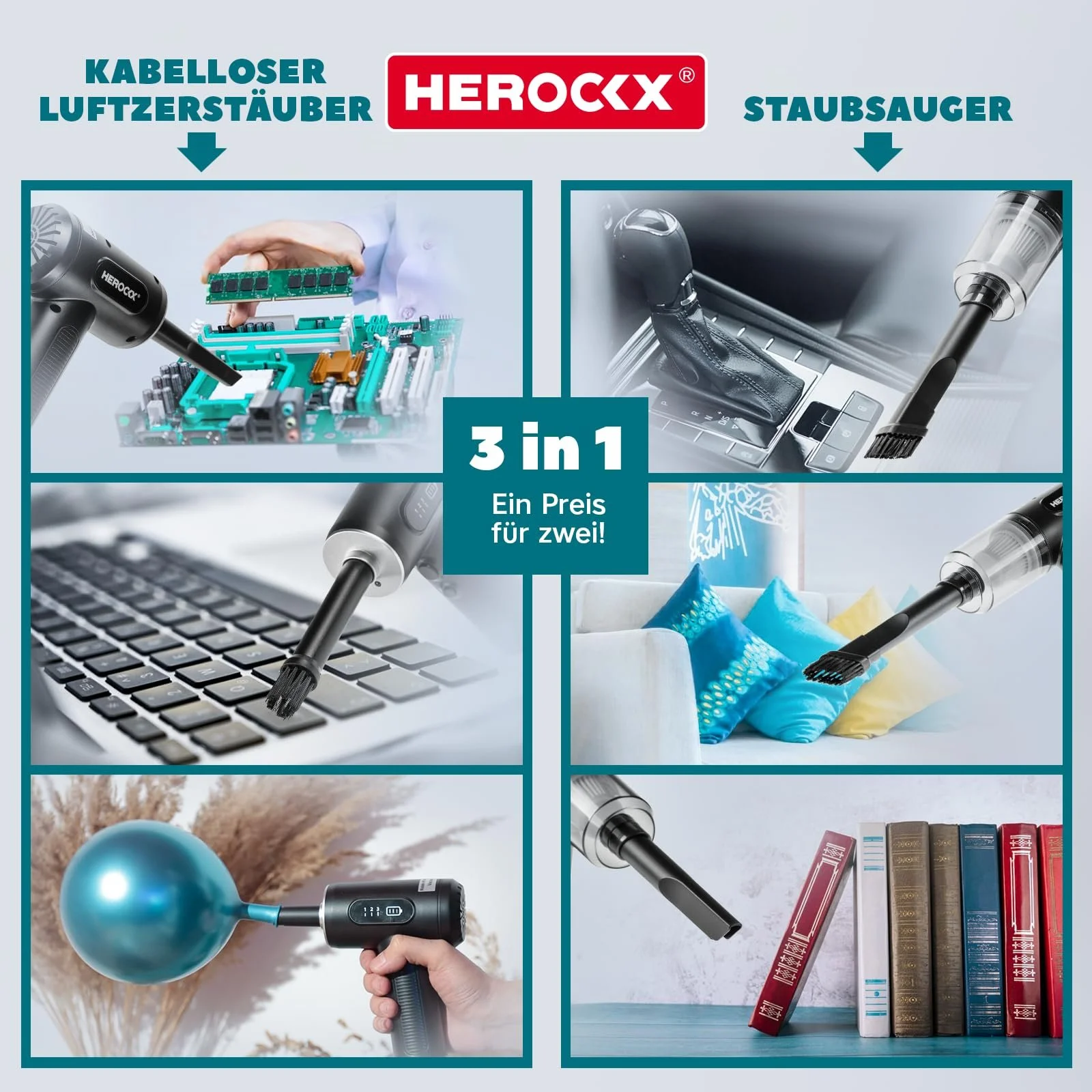 Електрична повітродувка HEROCKX 3 швидкості 2000 мАг LED USB-C, фото №2