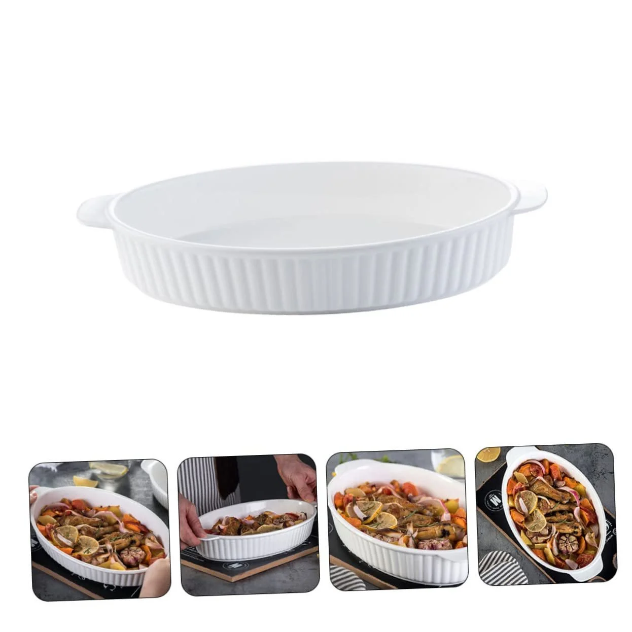 Форма для запікання керамічна овальна глибока термостійка з ручками, фото №7