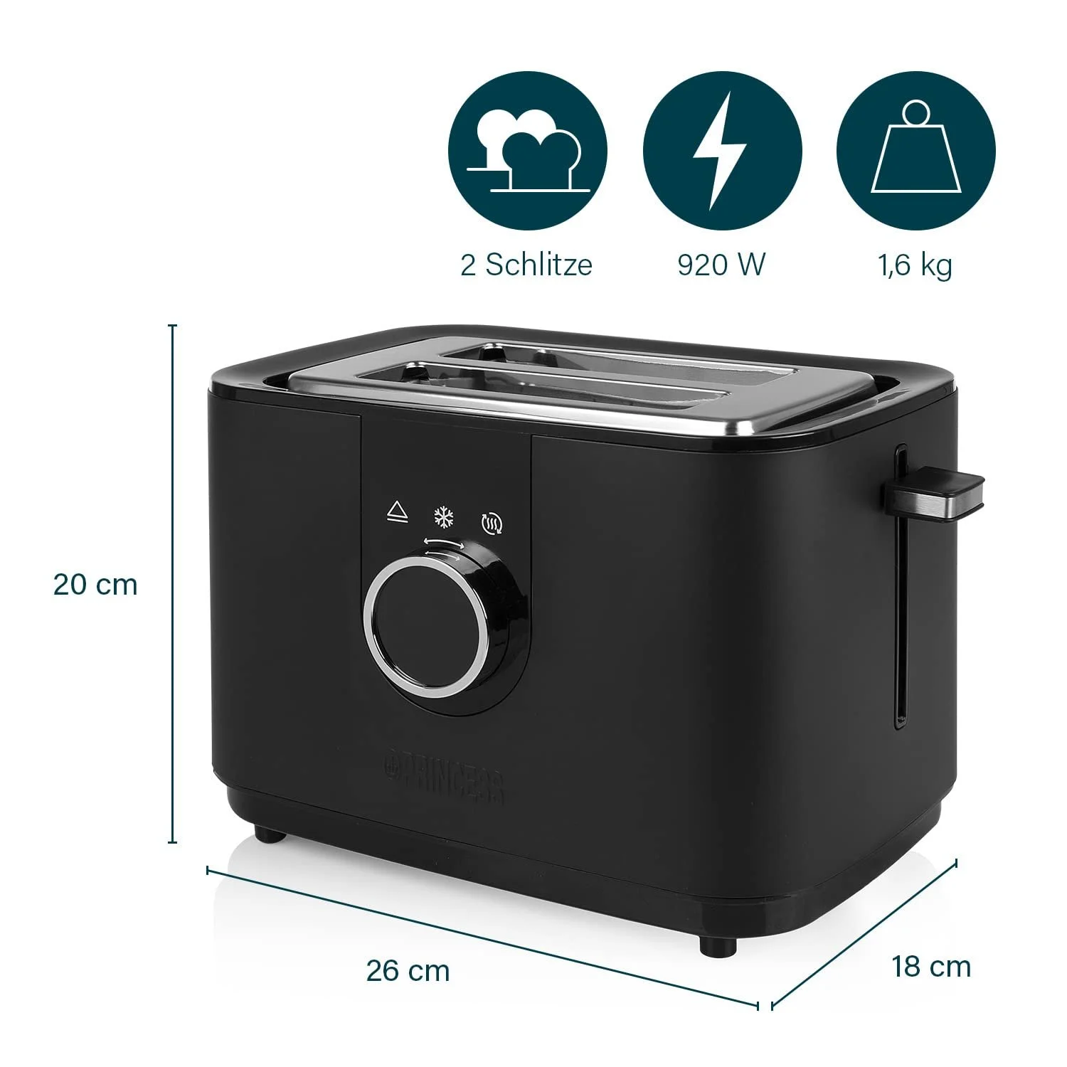 Тостер Princess Moments 2 слоти 7 рівнів підсмажування підігрів хліба розморозка підігрів та функція скасування цифровий LED-дисплей 920 Вт, фото №3