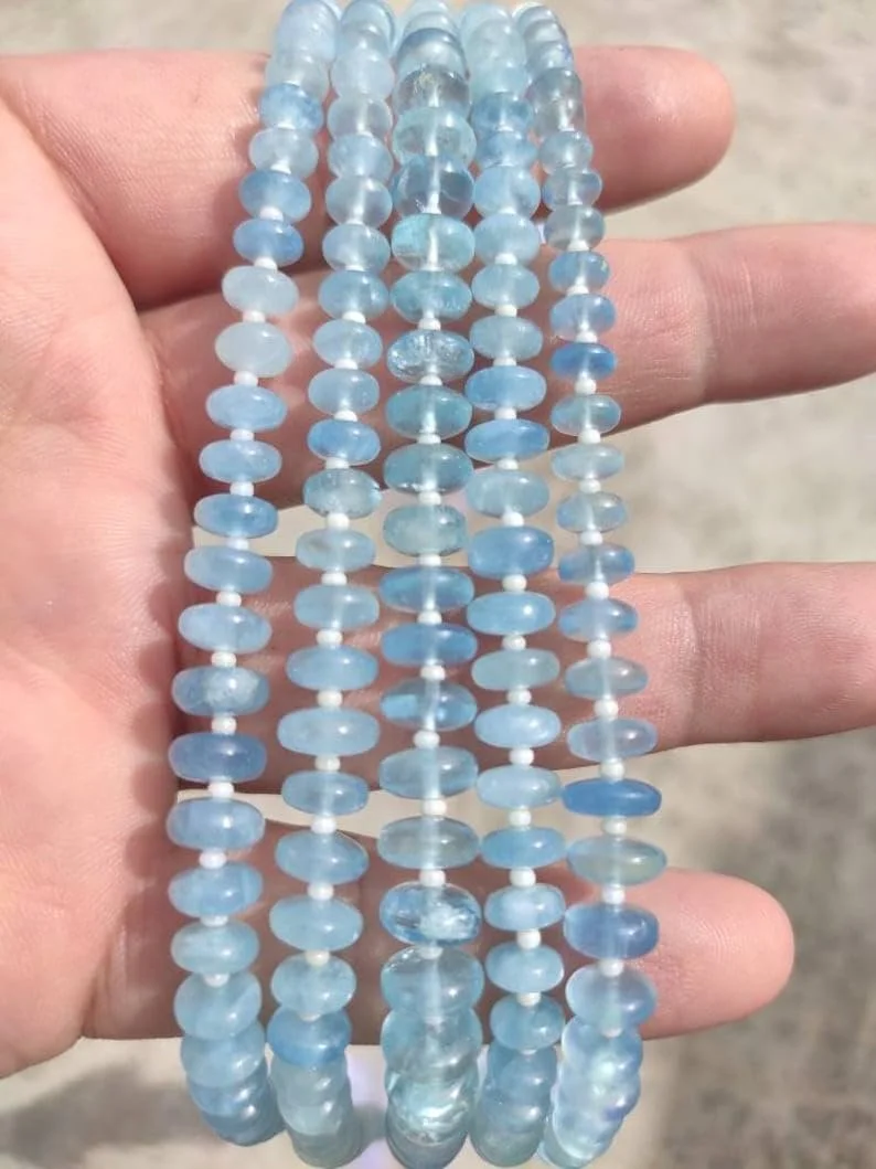 Намистини Аквамарин Натуральний Roundelle Гладкі 5-8 мм, фото №1