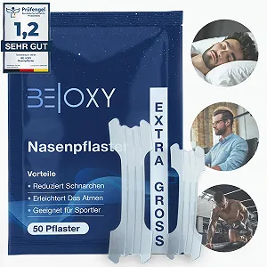 Пластирі для носа BE|OXY проти хропіння 50 шт., дуже великі та міцні, прозорі, підходять для спорту, сну та дихання - Фото 1