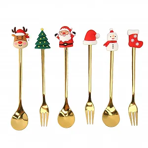 Дитячий Набір Столових Приборів У Різдвяному Дизайні, Нержавіюча Сталь-Силікон з Довгою Ручкою - Фото 1