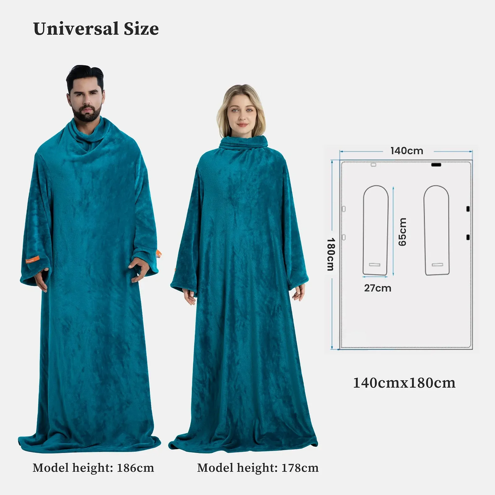 Плед з рукавами Winthome М'який Теплий Зелений 140 x 180 см, фото №4