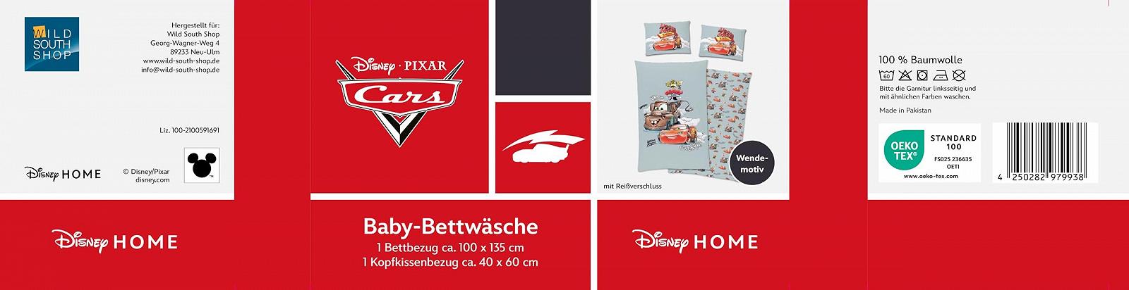 Постільна білизна Disney Cars 40 x 60 см + 100 x 135 см, 100% бавовна, з блискавкою, фото №3