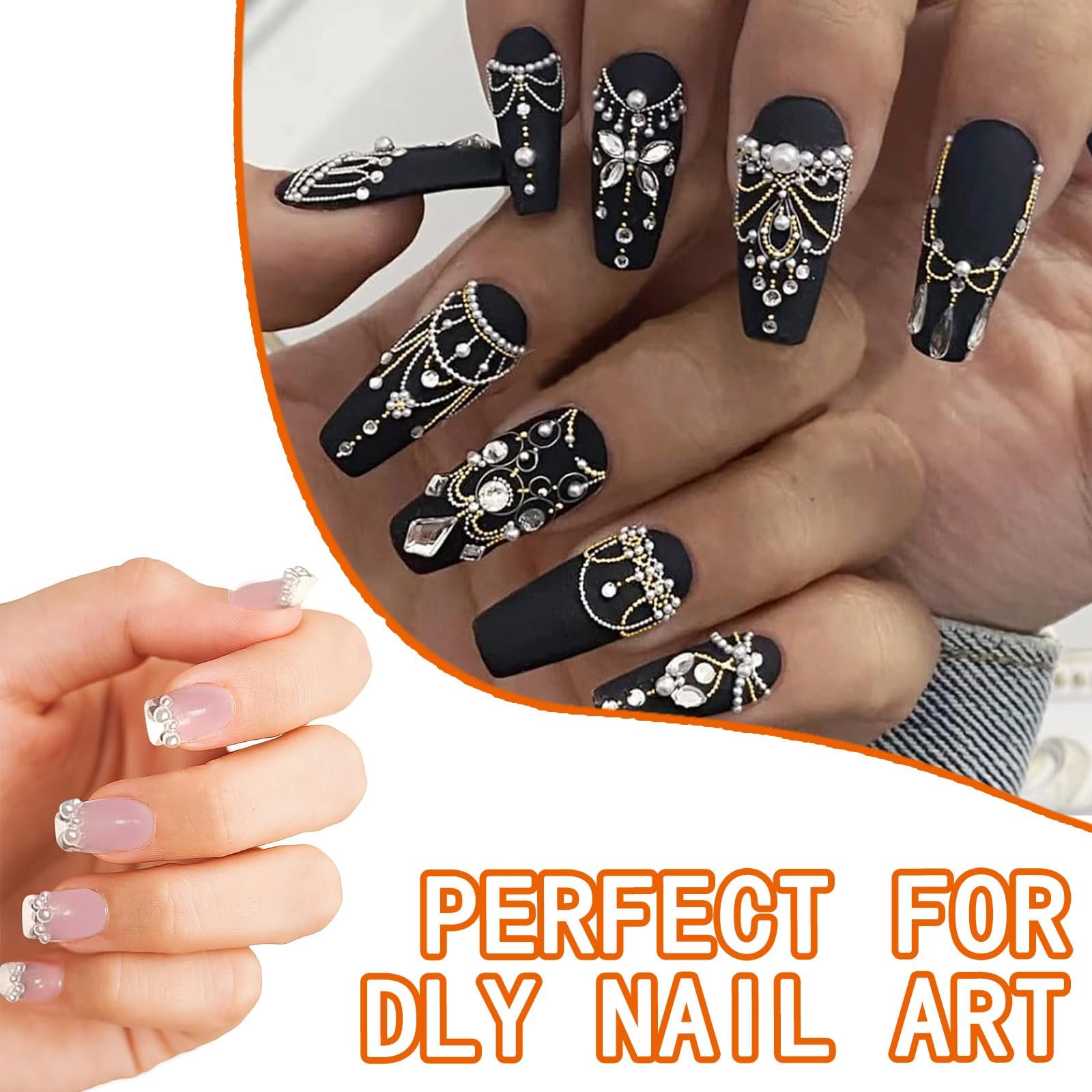 Стразы для ногтей Жемчуг Белые полукруглые шарики для ногтей, Маленькие бусины из нержавеющей стали, Икорные бусины, Белые плоские бусины для женщин, Акриловые украшения для дизайна ногтей, фото №5