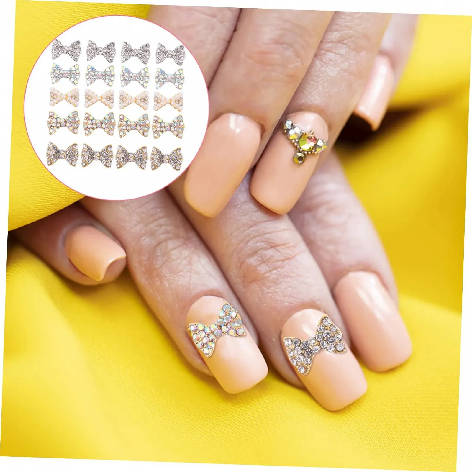 Украшения для ногтей, набор 150 шт., бантики, жемчуг, блестки, бриллианты, бабочки, металлические украшения, фото №9