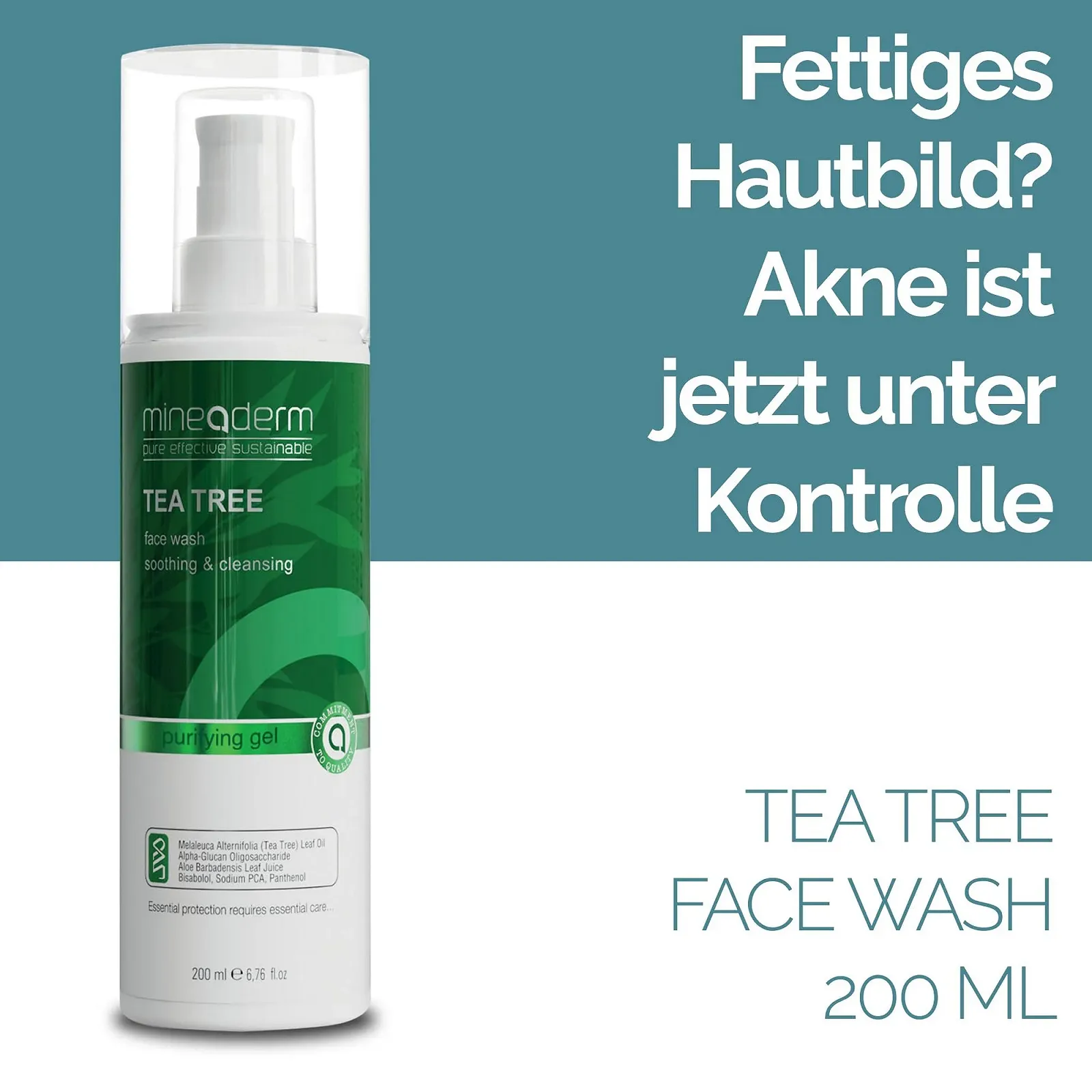 Гель для вмивання обличчя та тіла Mineaderm Tea Tree з маслом чайного дерева та алое вера 200 мл, фото №3