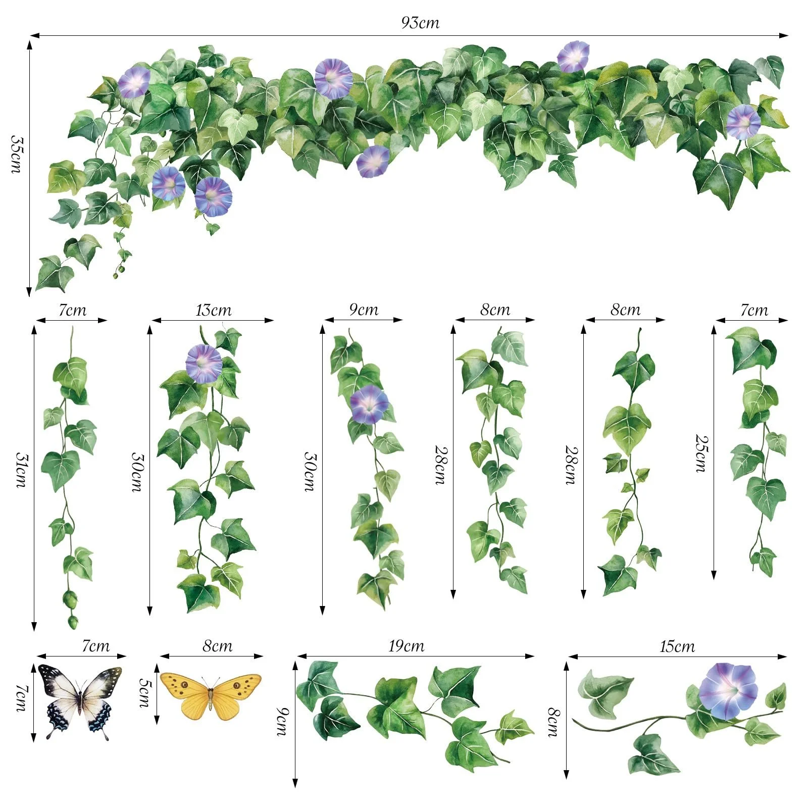 Наклейка на стіну SHUHCING Звисаюча лоза Плющ 2 штуки 30 x 90 см Зелений, фото №5