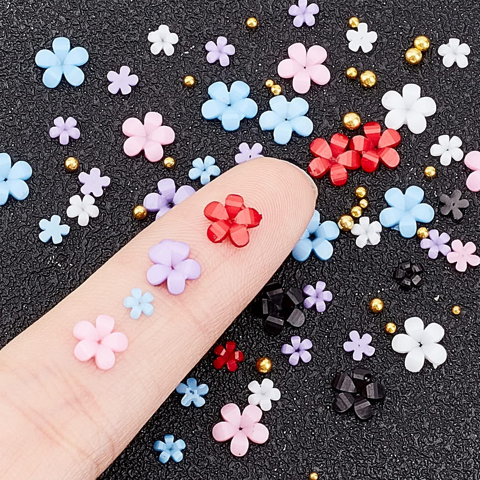 Цветок NICENEEDED 3D Украшения для ногтей с золотыми бусинами Пятилепестковый Цветок Камни для ногтей из акриловой смолы (6 цветов), фото №3