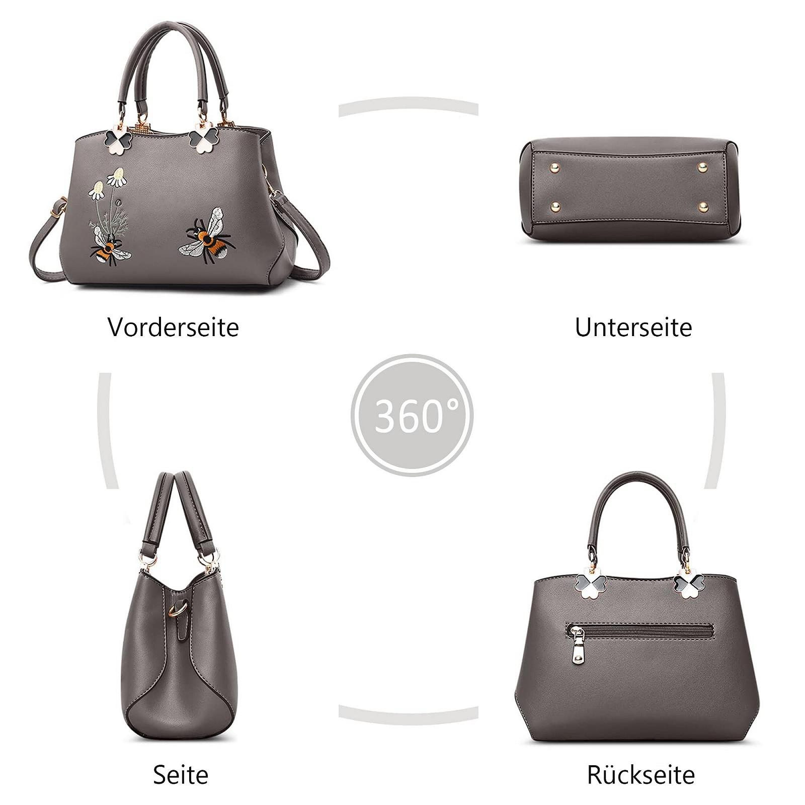 Сумка FOLOVEYA женская элегантная с цветочной вышивкой, тоут из искусственной кожи с верхней ручкой и ремнем через плечо для покупок, работы и путешествий, фото №4