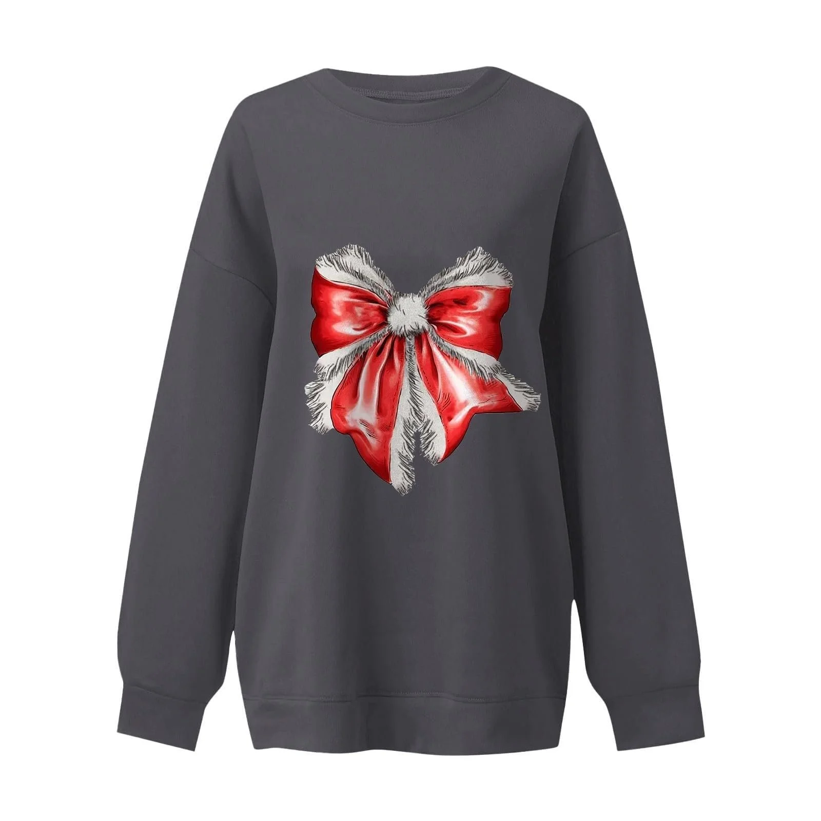 Женские толстовки с капюшоном, рождественские толстовки для женщин, большие флисовые пуловеры с круглым вырезом, милые толстовки с графическим рисунком банта, женские свитеры с длинными рукавами, фото №2