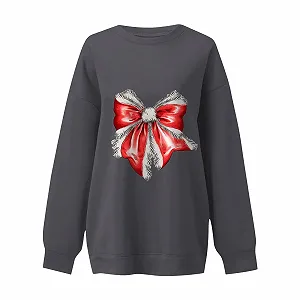 Женские толстовки с капюшоном, рождественские толстовки для женщин, большие флисовые пуловеры с круглым вырезом, милые толстовки с графическим рисунком банта, женские свитеры с длинными рукавами synthetic.ua - Фото 1