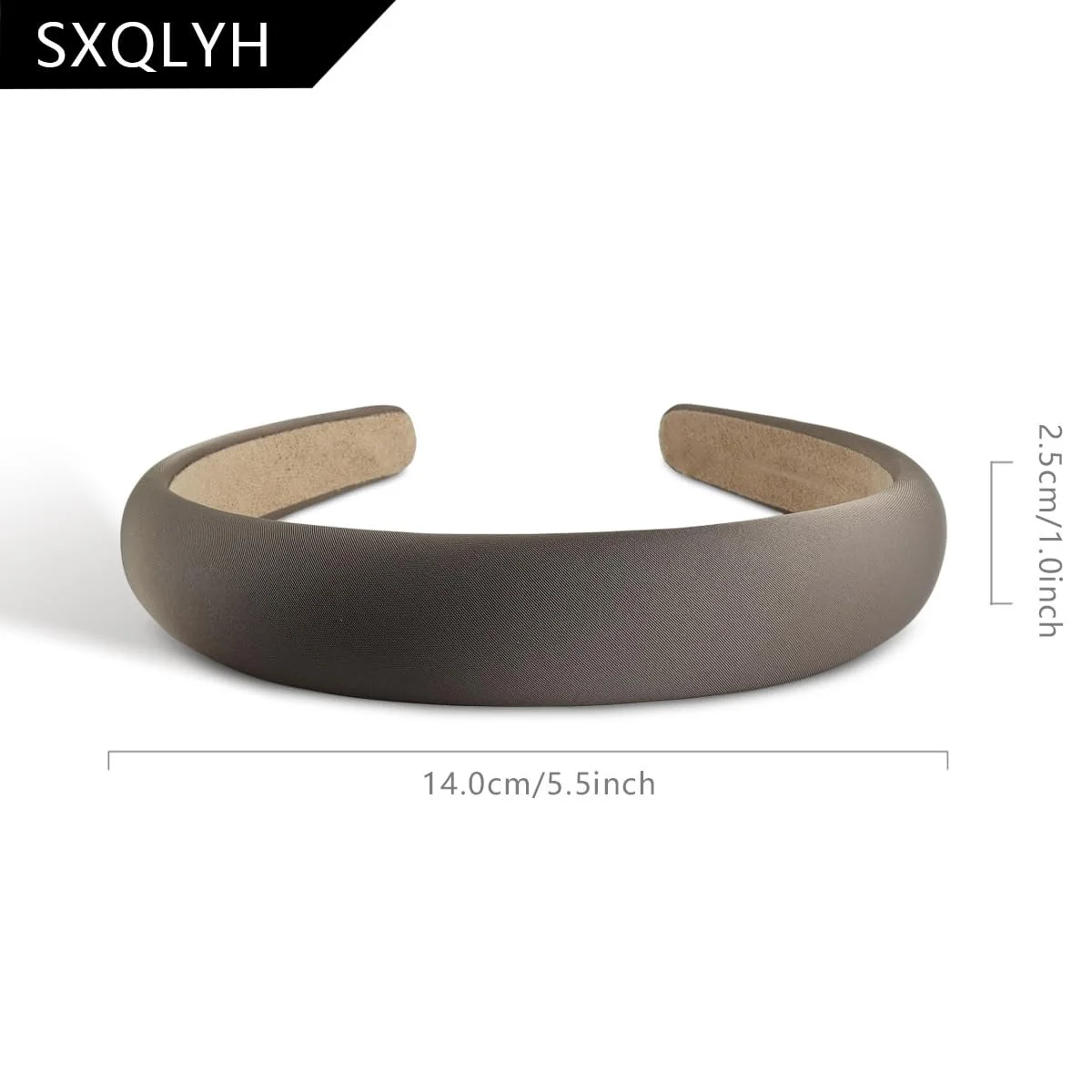 Обруч для волосся атласний з латексним наповнювачем, широкий, м'який, сірий, фото №2