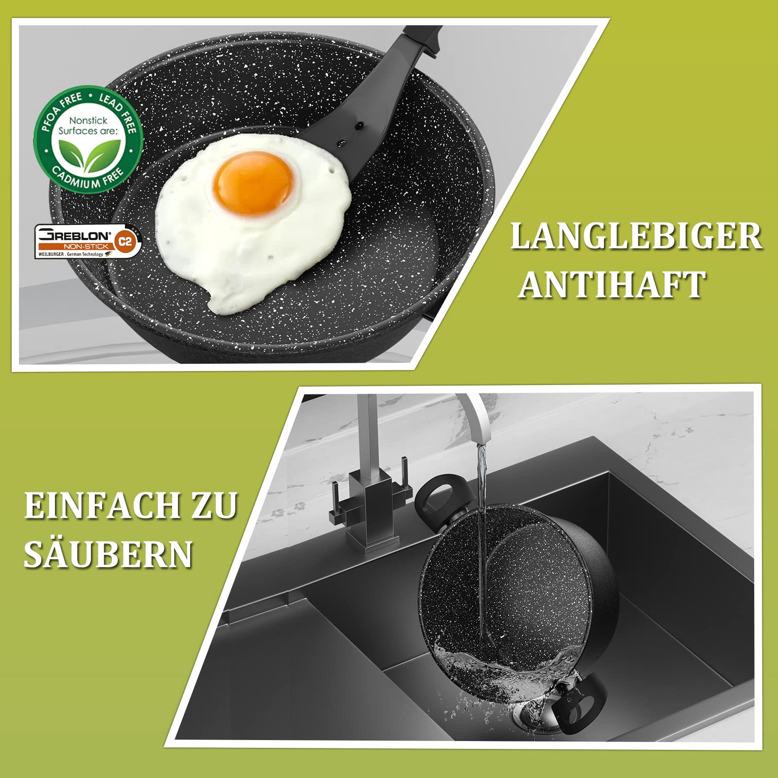 Набор Scheffler Индукционный Алюминиевый с Крышкой из Закалённого Стекла, Антипригарное Покрытие и Частицы Натурального Камня (HL-21PS61), фото №4