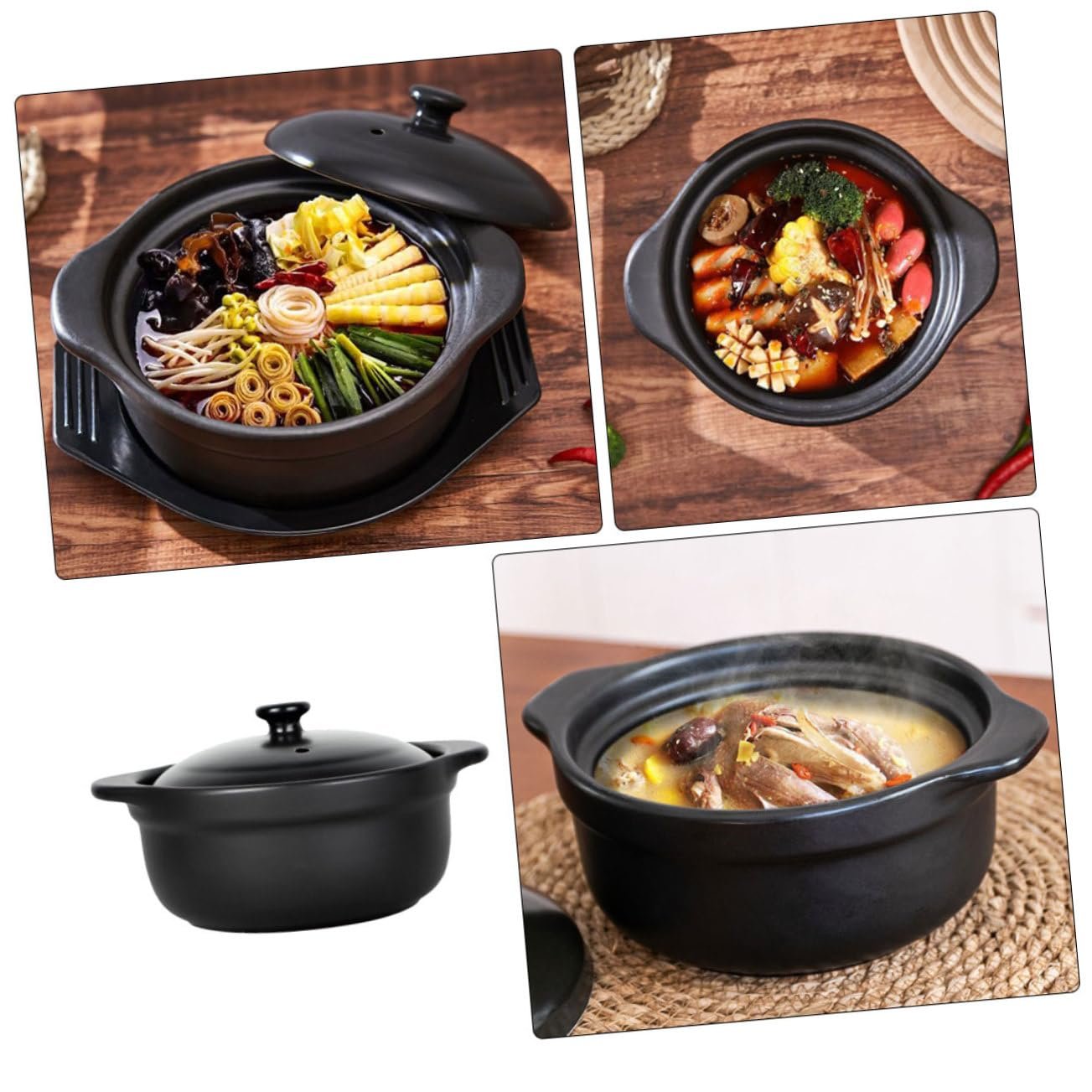 Кастрюля Toyvian керамическая с крышкой и двумя ручками термостойкая для тушения и супов, фото №4